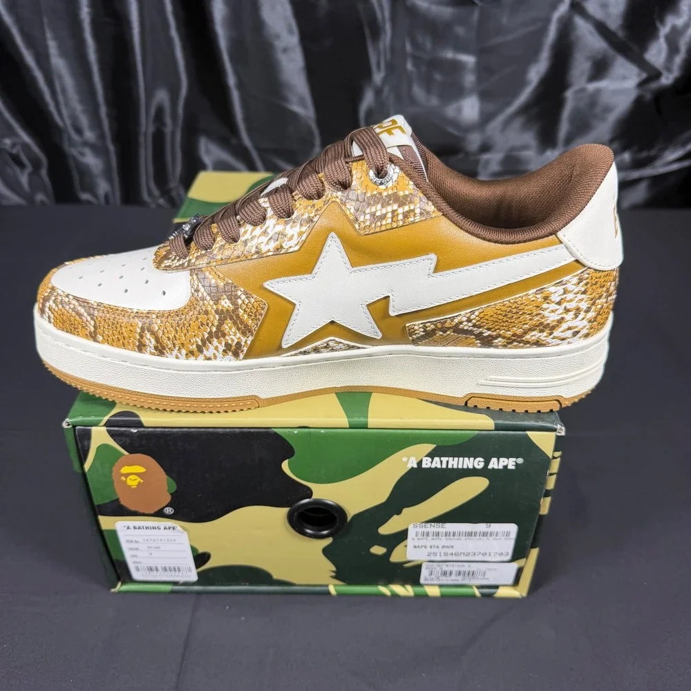 A Bathing Ape Bape Sta Brown Snakeskin SSENSE Exclusive Sneakers 1K70191329 Sz 9